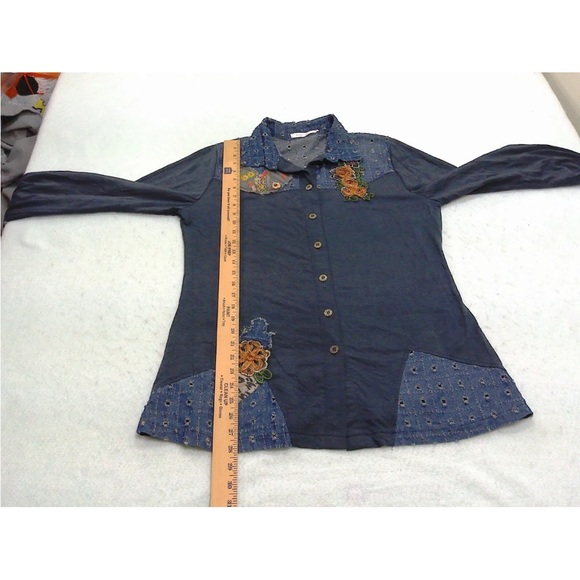 Simply Couture Tunic Top Womens Large Blue Floral Denim Patchwork Western - Picture 10 of 13